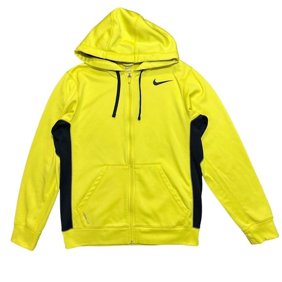 Nike Therma Fit Hoodie Mens Small Bright Yellow Long Sleeve Pullover Swoosh Logo - Picture 1 of 12